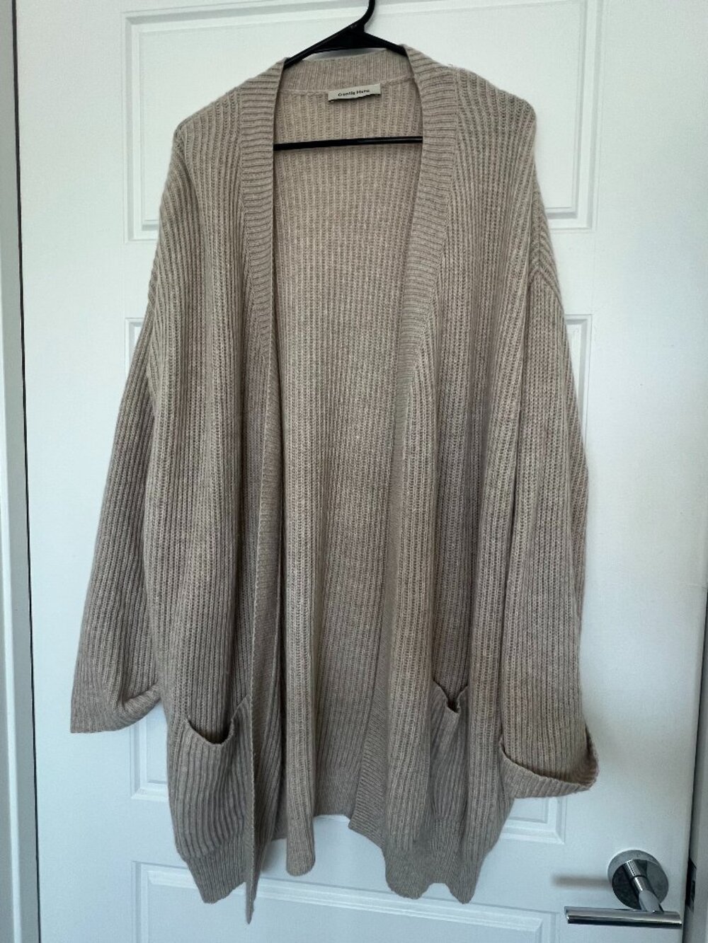 Gentle Herd 100% Cashmere Ribbed Cardigan Sweater Size XS Pockets Beige